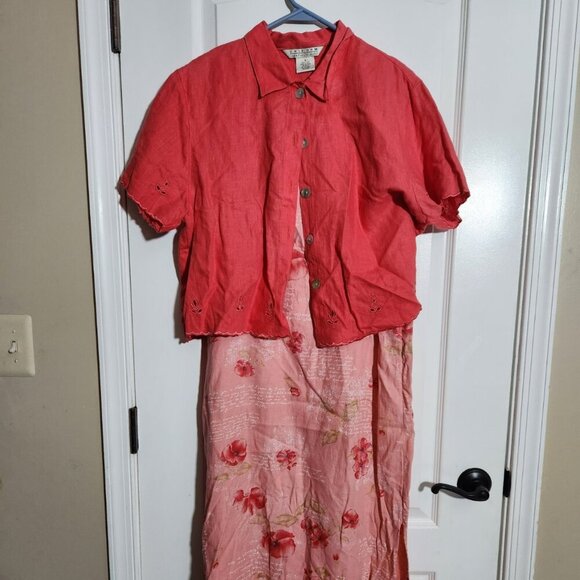 Vtg 90s Uniform John Paul Richards Size M Linen Dress Jacket Blouse Set - Picture 1 of 8